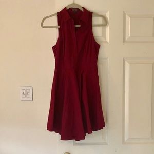 Berry Colored Fit and Flare Collared Dress